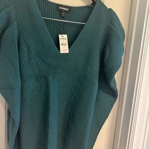 Express Deep Teal V-Neck Sweater